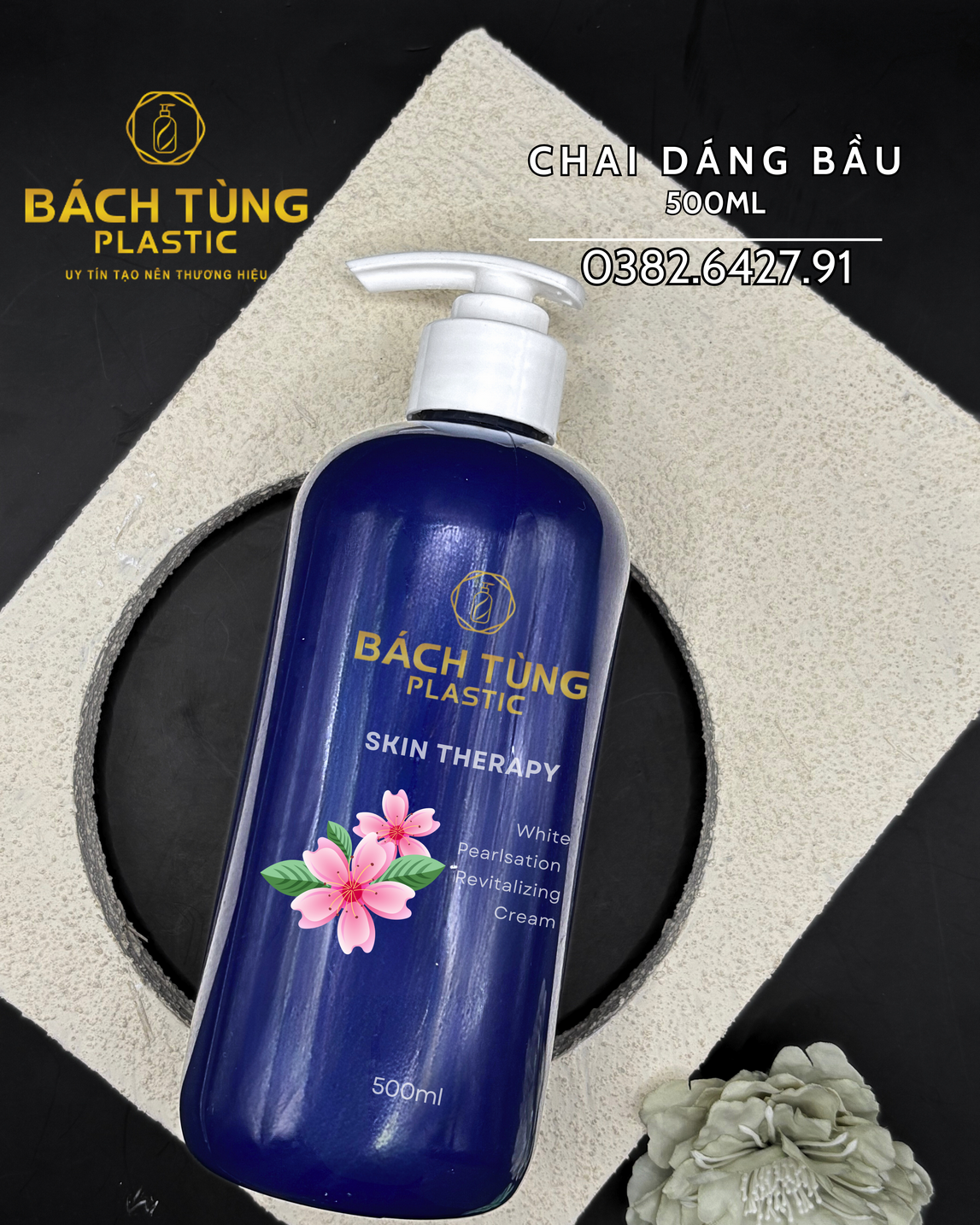 Chai PET - Dáng Bầu - 500ml - Màu Xanh Dương Đậm