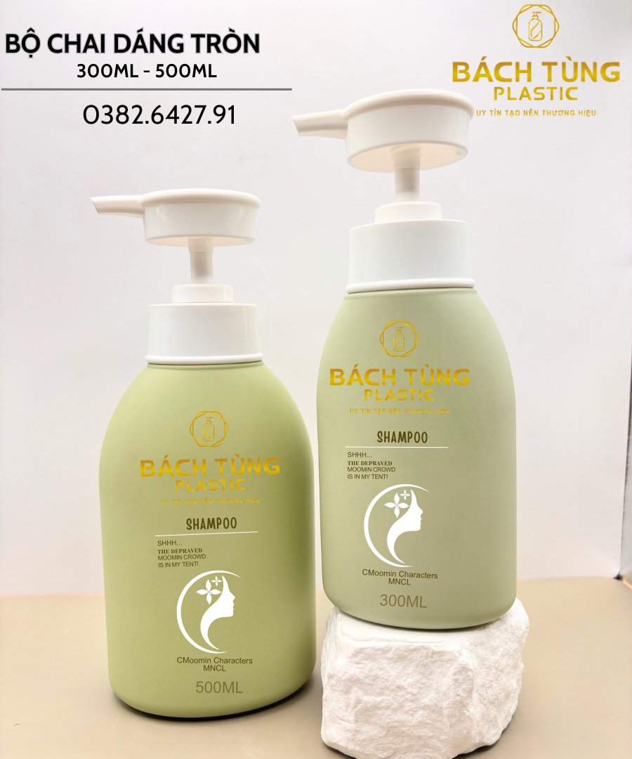 Bộ Chai HDPE Dáng Tròn 300ml - 500ml Màu Xanh Lá