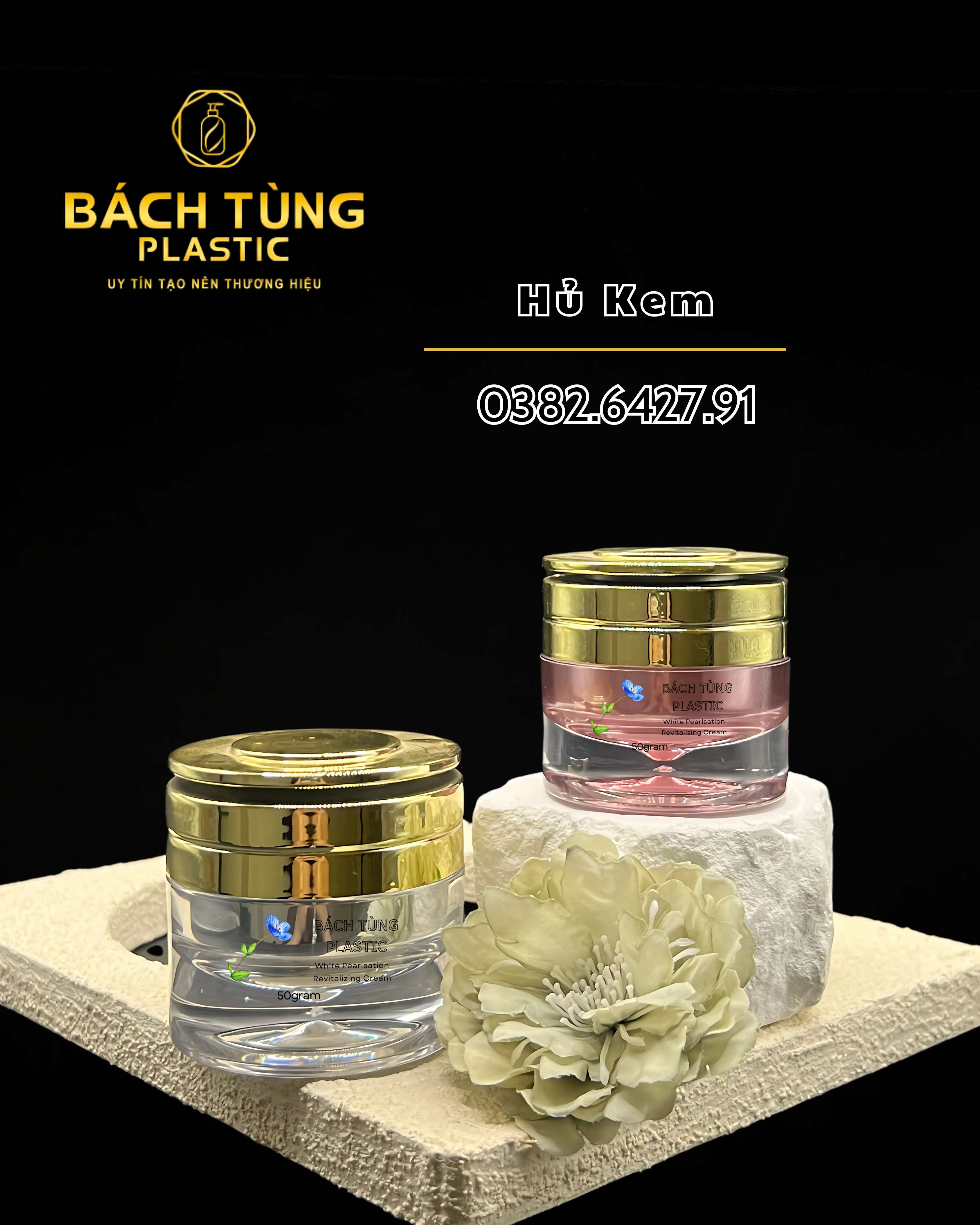 ROUND GLASS CREAM JAR – WHITE & PINK – 10G | 15G | 30G – GOLD & SILVER LID OPTIONS