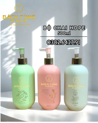 Chai Nhựa HDPE Dáng Bầu - 500ml - Hồng Pastel - Xanh - Xanh Xám