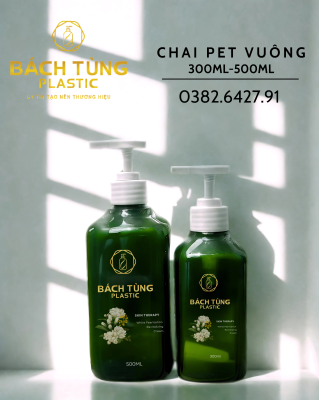 Chai PET Dáng Vuông – 300ml | 500ml – Màu Xanh Lá Đậm