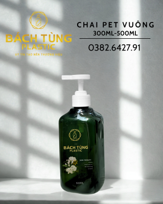 Chai PET Dáng Vuông – 300ml | 500ml – Màu Xanh Lá Đậm