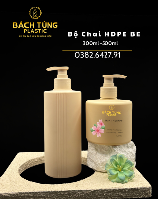 300ML SHAMPOO & CONDITIONER SET + 500ML STRIPED ROUND BOTTLE – BEIGE COLOR