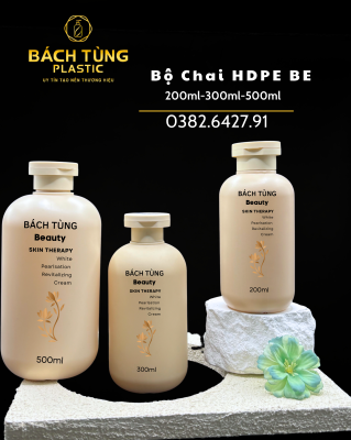 HDPE BOTTLE SET – 200ML | 300ML | 500ML – BEIGE COLOR WITH MATCHING FLIP-TOP CAPS