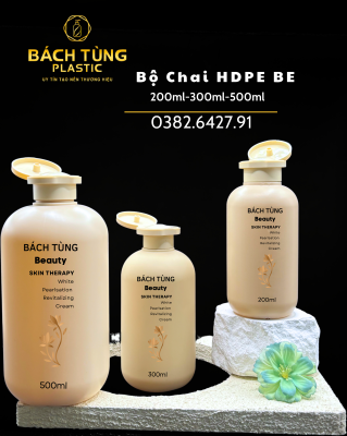 HDPE BOTTLE SET – 200ML | 300ML | 500ML – BEIGE COLOR WITH MATCHING FLIP-TOP CAPS