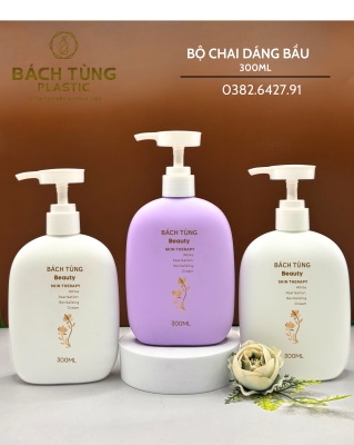 Chai HDPE Dáng Bầu - HDPE - 300ml - Màu Tím và Màu Trắng, cổ Fi 24