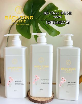 HDPE SQUARE BOTTLE 900ML – MILKY WHITE – WITH PUMP FI33