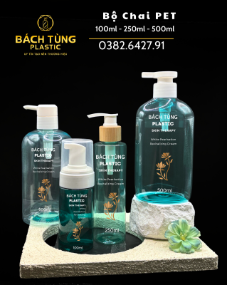 PET BOTTLE SET – FOAMING, ROUND, SQUARE & CYLINDRICAL SHAPES Available sizes: 100ml | 250ml | 500ml