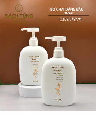 Chai HDPE Dáng Bầu - HDPE - 300ml - Màu Tím và Màu Trắng, cổ Fi 24