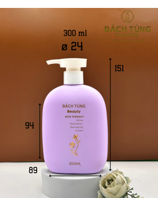 Chai HDPE Dáng Bầu - HDPE - 300ml - Màu Tím và Màu Trắng, cổ Fi 24