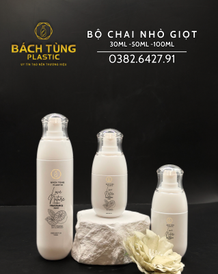 Bộ Chai Nhỏ Giọt 30ml - 50ml - 100ml Thân Trắng Sứ Nắp Trong
