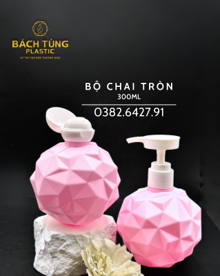 Chai HDPE Dáng Tròn - Màu Hồng - 300ml