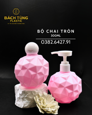 Chai HDPE Dáng Tròn - Màu Hồng - 300ml