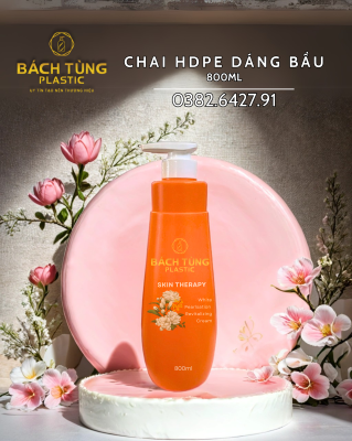 Chai HDPE Dáng Bầu Dung Tích Lớn 800ml - Màu Cam