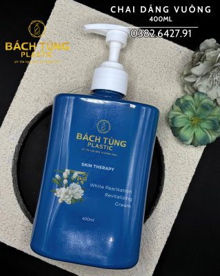 Chai PET - Dáng Vuông -  400ml - Màu Xanh Dương