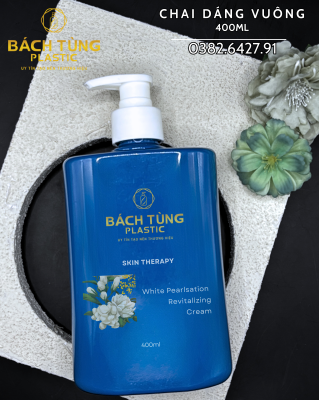 Chai PET - Dáng Vuông - 400ml - Màu Xanh Dương