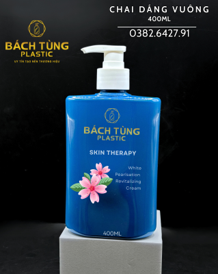 Chai PET - Dáng Vuông - 400ml - Màu Xanh Dương