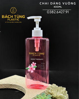 PET Bottle - Square Shape - 400ml - Transparent Pink