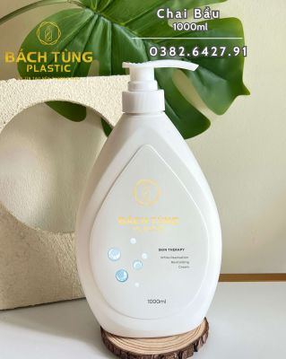 HDPE Bottle 1000ml – Oval Shape, Milky White with Water Drop Design, White FI33 Push Cap