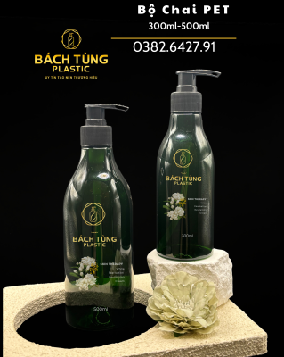 350ML & 500ML GREEN PET BOTTLE SET – ROUNDED BASE, SLIM NECK