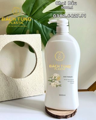 HDPE Bottle 1000ml – Oval Shape, White with Leaf FI33 Push Cap