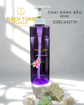 Chai PET - Dáng Bầu - 800ml - Màu Tím Trong suốt