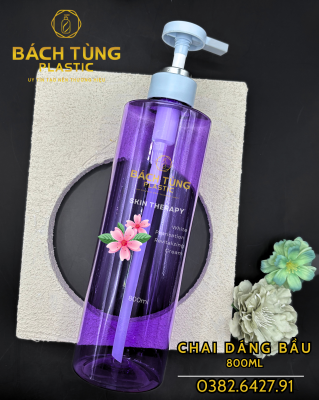 Chai PET - Dáng Bầu - 800ml - Màu Tím Trong suốt