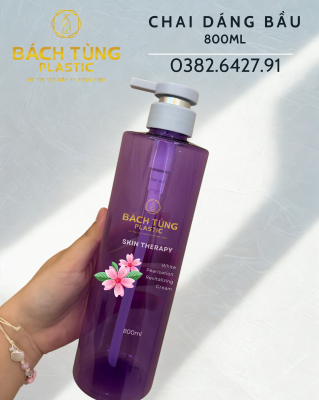 Chai PET - Dáng Bầu - 800ml - Màu Tím Trong suốt