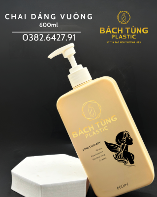Chai HDPE Dáng Vuông - 600ml - Màu Vàng