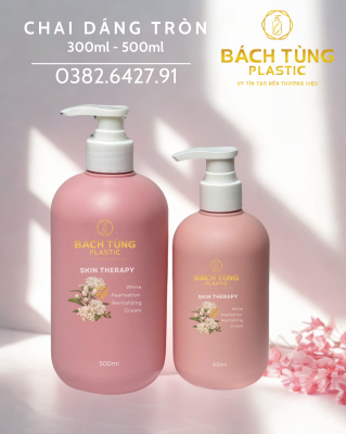 Chai HDPE Dáng Tròn 300ml – 500ml - Màu Hồng - 1 lớp | 2 lớp phủ nhung)