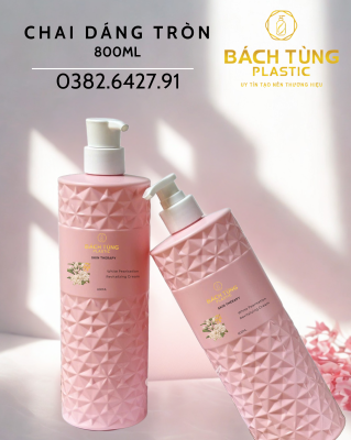 Chai HDPE Sọc -  800ml - Màu Hồng