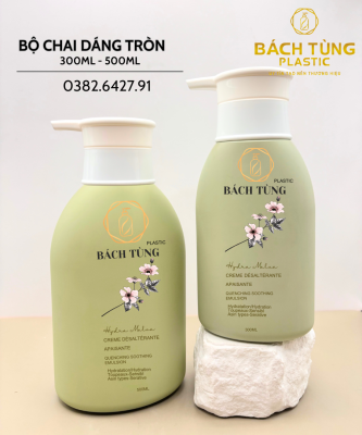 Bộ Chai HDPE Dáng Tròn 300ml - 500ml Màu Xanh Lá