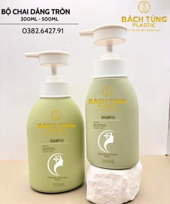 Bộ Chai HDPE Dáng Tròn 300ml - 500ml Màu Xanh Lá