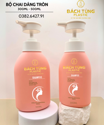 Bộ Chai HDPE Dáng Tròn 300ml - 500ml Màu Hồng
