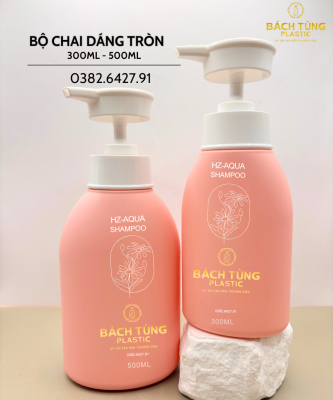 Bộ Chai HDPE Dáng Tròn 300ml - 500ml Màu Hồng