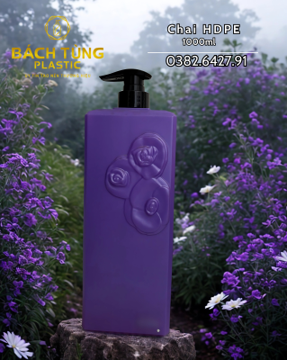HDPE 1000ML SQUARE BOTTLE – PURPLE COLOR WITH 3 EMBOSSED FLOWERS
