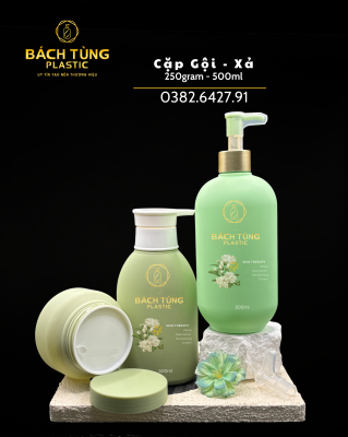 HDPE PACKAGING SET – 500ML CURVED BOTTLE + 250G JAR – MINT GREEN COLOR
