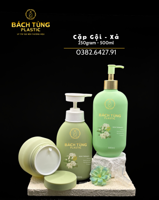 HDPE PACKAGING SET – 500ML CURVED BOTTLE + 250G JAR – MINT GREEN COLOR