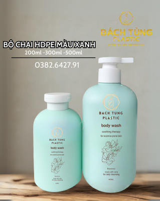Bộ Chai HDPE - 300ml - 500ml - màu Xanh Lá & Xanh Ngọc