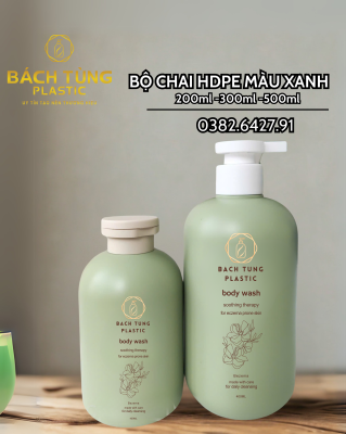 Bộ Chai HDPE - 300ml - 500ml - màu Xanh Lá & Xanh Ngọc