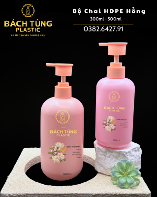 HDPE BOTTLE SET – 300ML | 500ML – PINK BODY WITH MATTE PINK PUMP CAPS