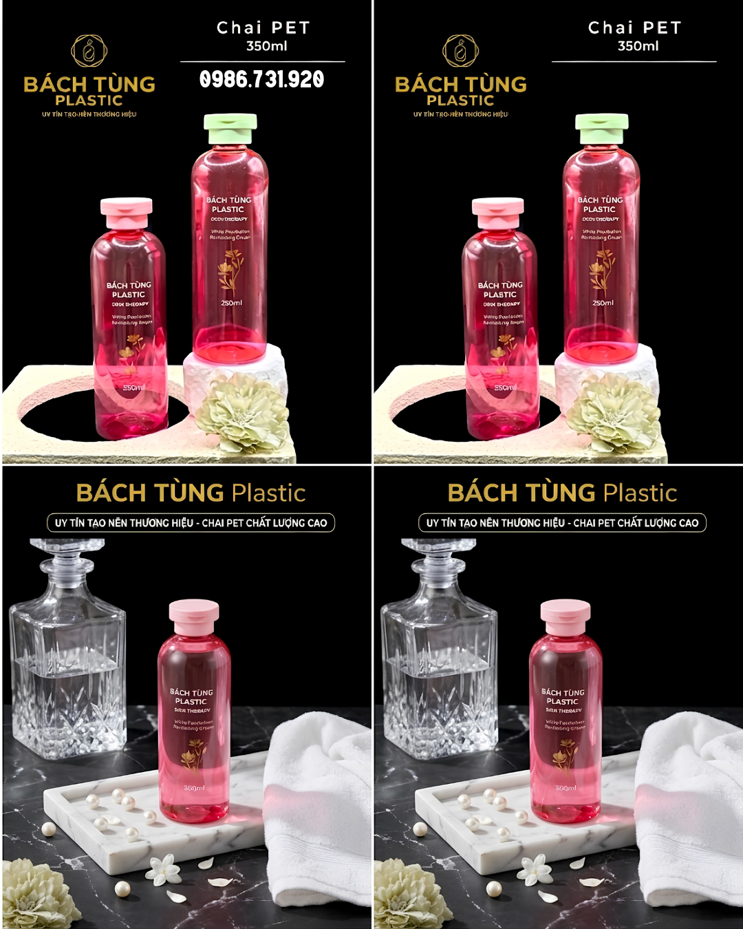 CHAI PET 350ML MÀU HỒNG – NẮP HỒNG / NẮP XANH
