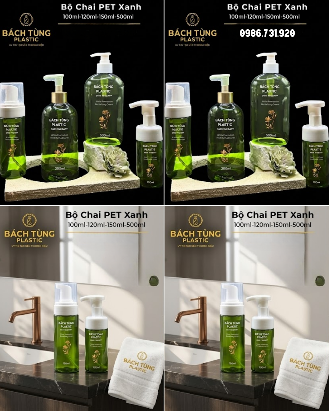 Bộ sản phẩm chai PET màu xanh mint