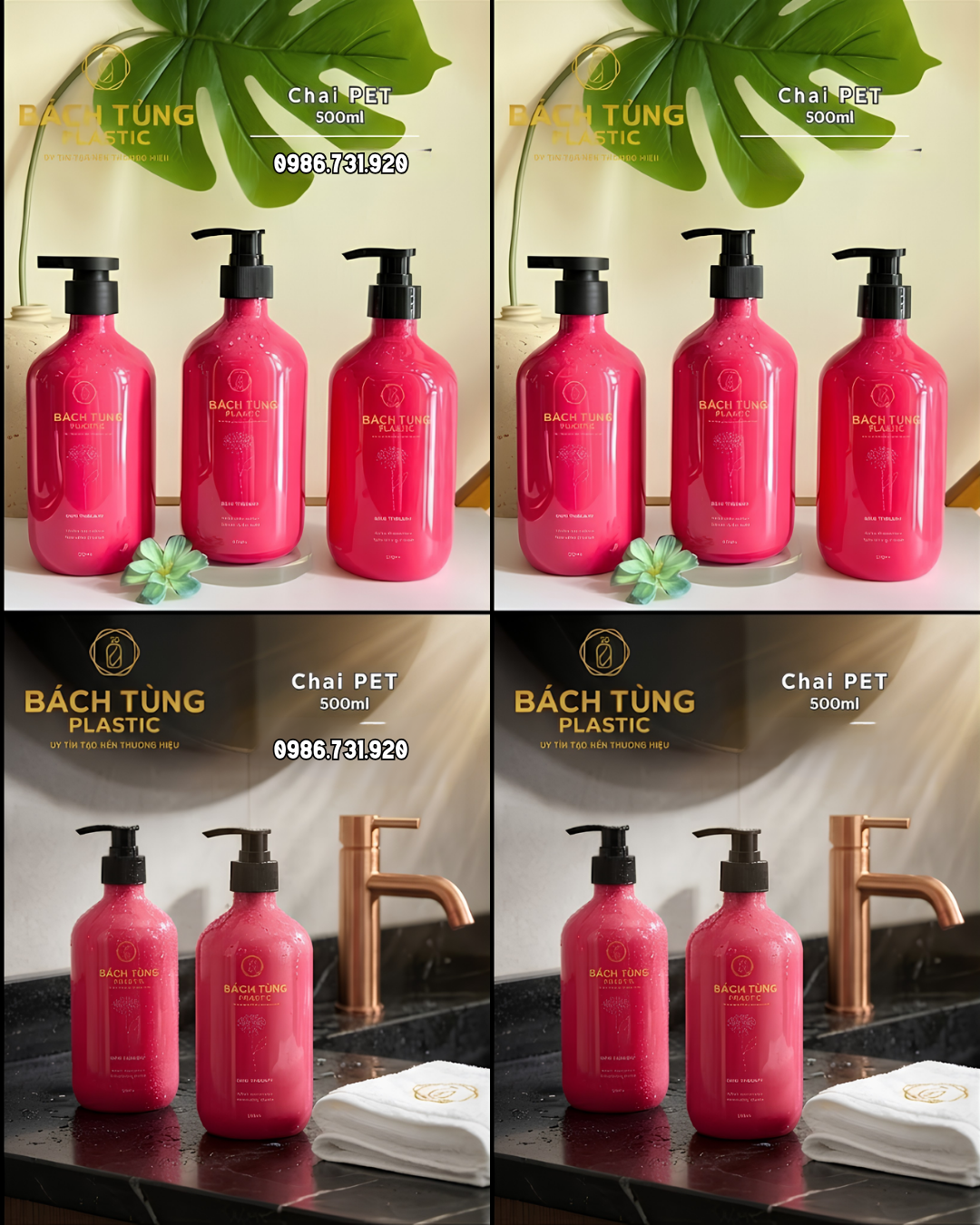 CHAI PET DÁNG BẦU 500ML – MÀU HỒNG ĐẬM