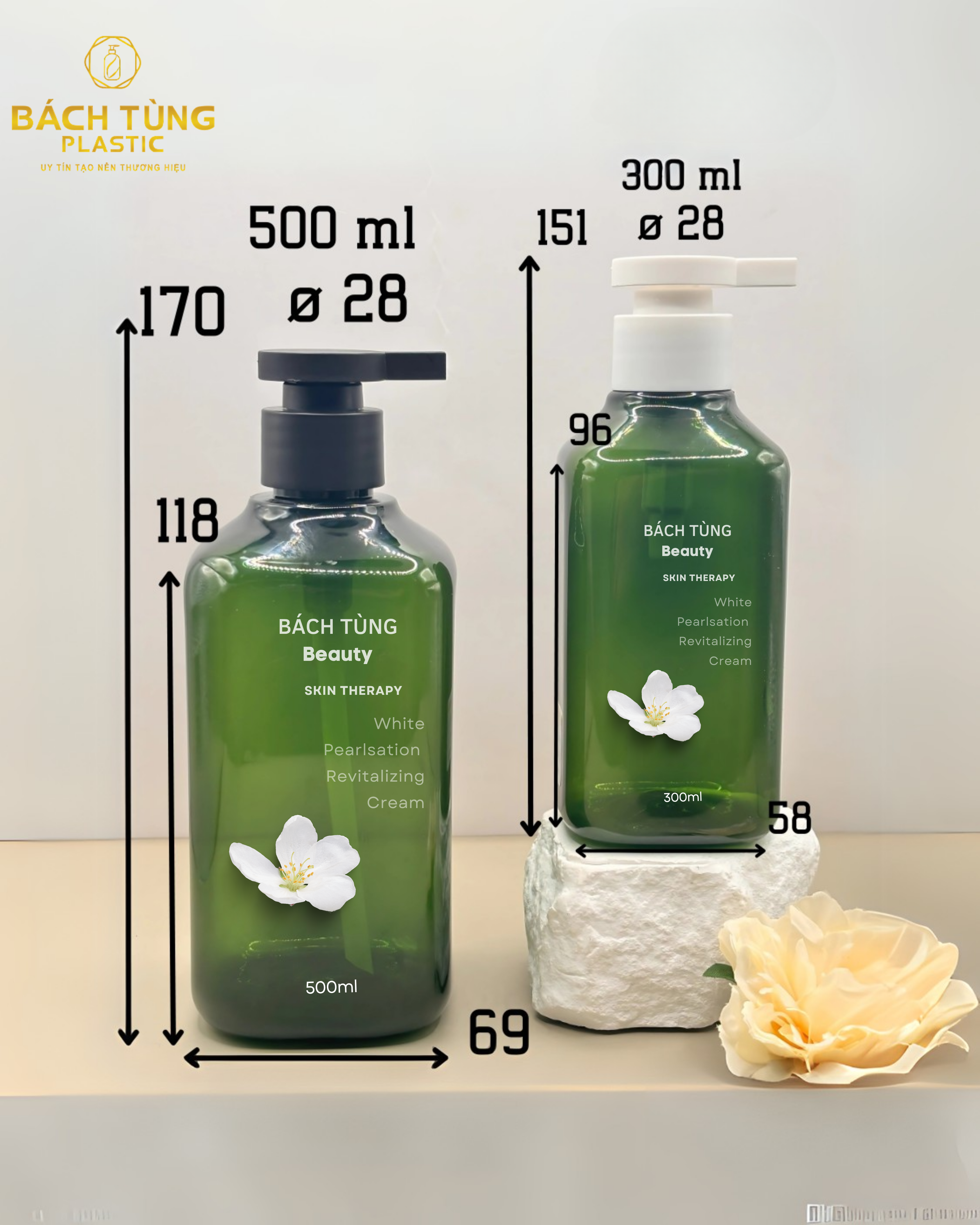 Bộ Chai PET Vuông 300ml & 500ml – Màu Xanh