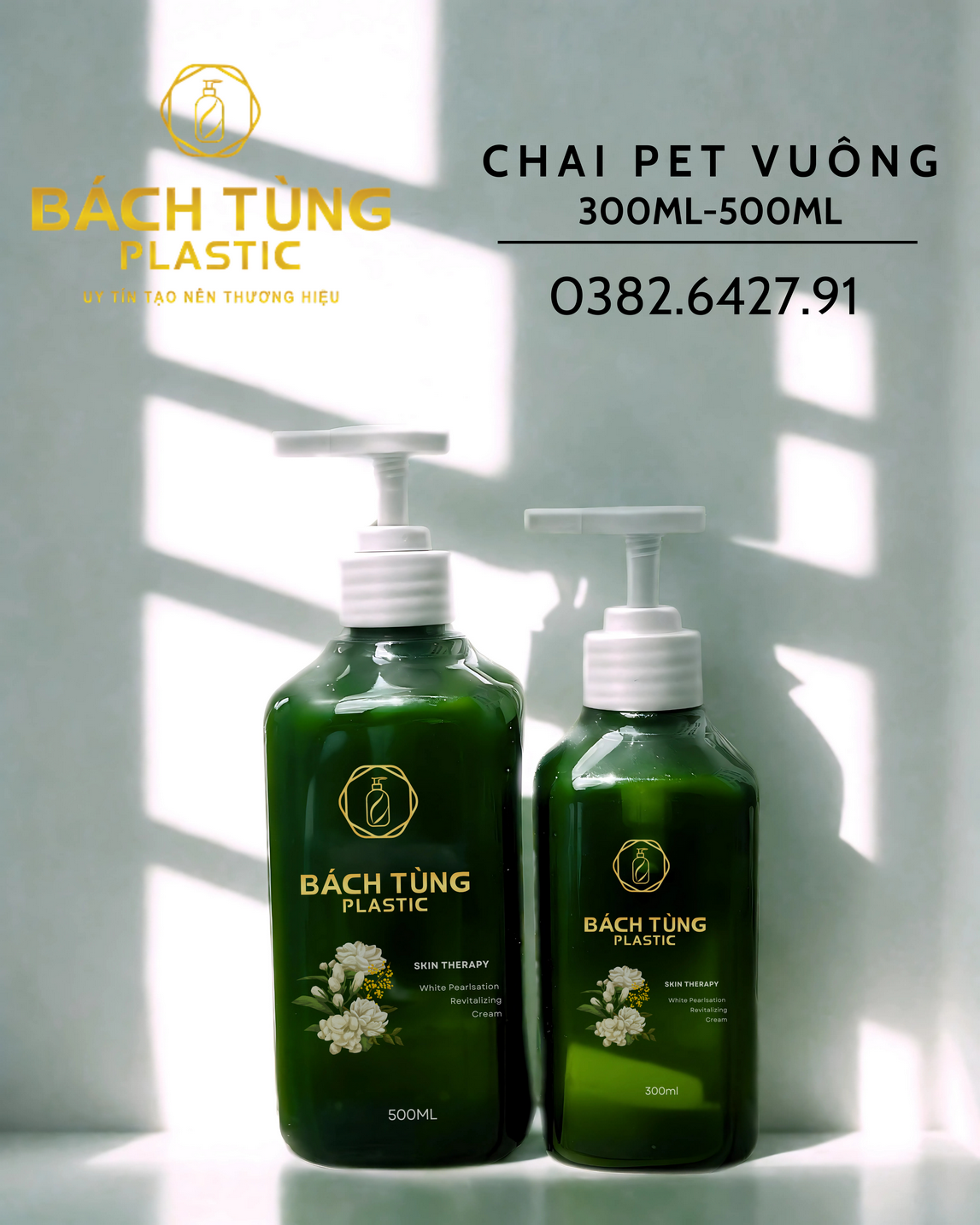 Chai PET Dáng Vuông – 300ml | 500ml – Màu Xanh Lá Đậm