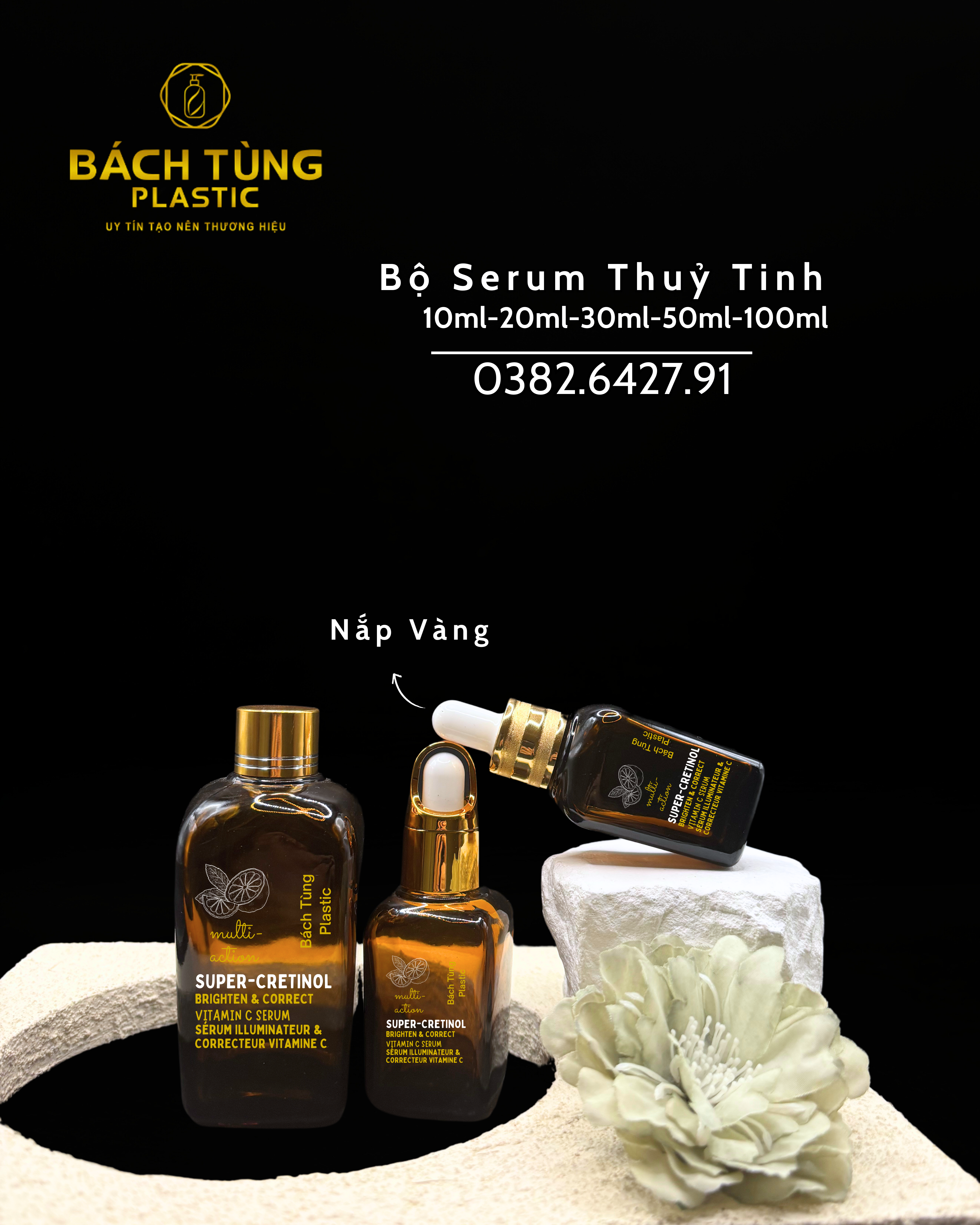 BỘ CHAI SERUM THỦY TINH VUÔNG MÀU NÂU – 10ML | 20ML | 30ML | 50ML | 100ML