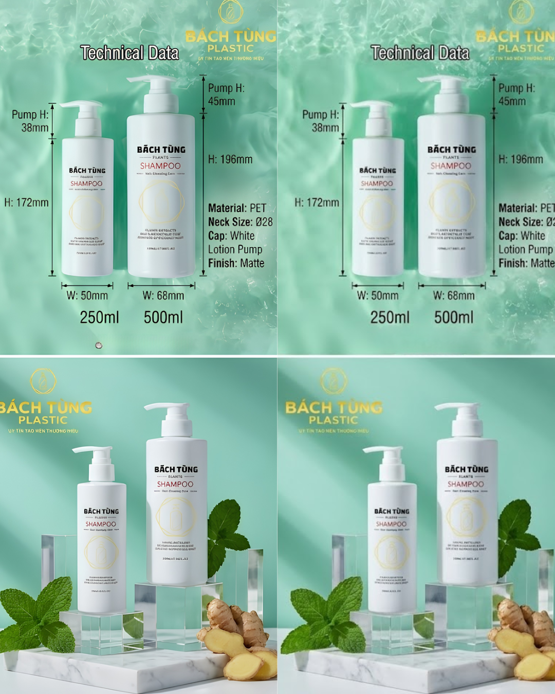 Chai Nhựa PET Dầu Gội & Dầu Xả (250 ml & 520 ml)
