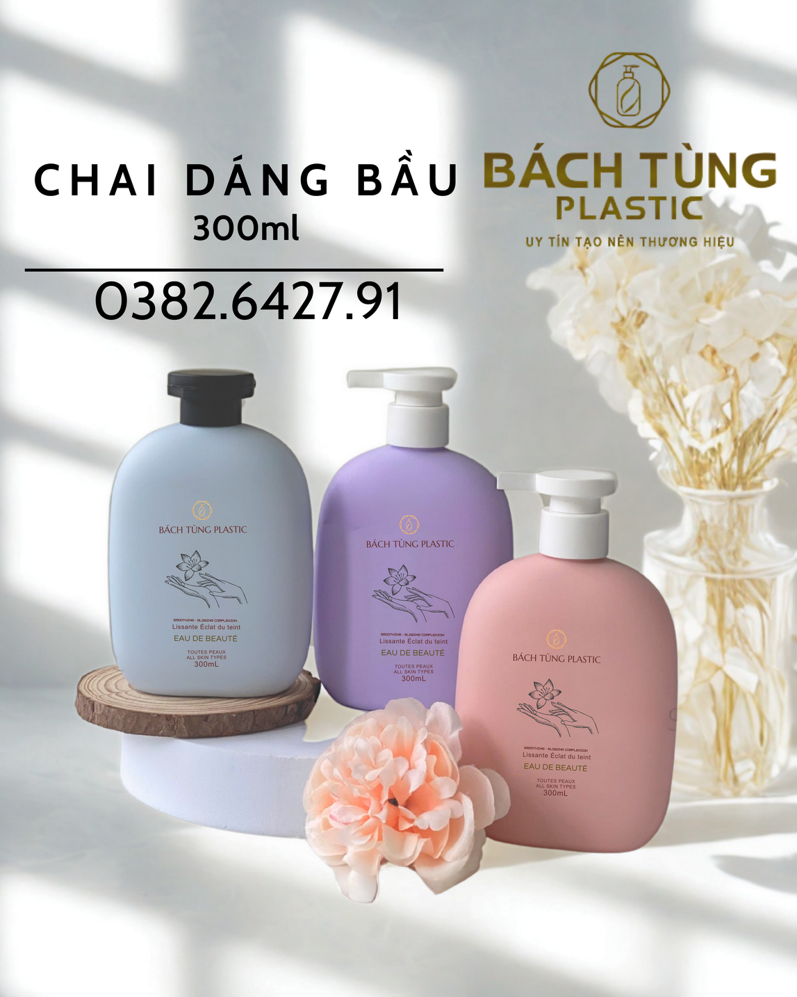 Chai HDPE Dáng Bầu Vuông - 300ml cổ nhỏ FI24