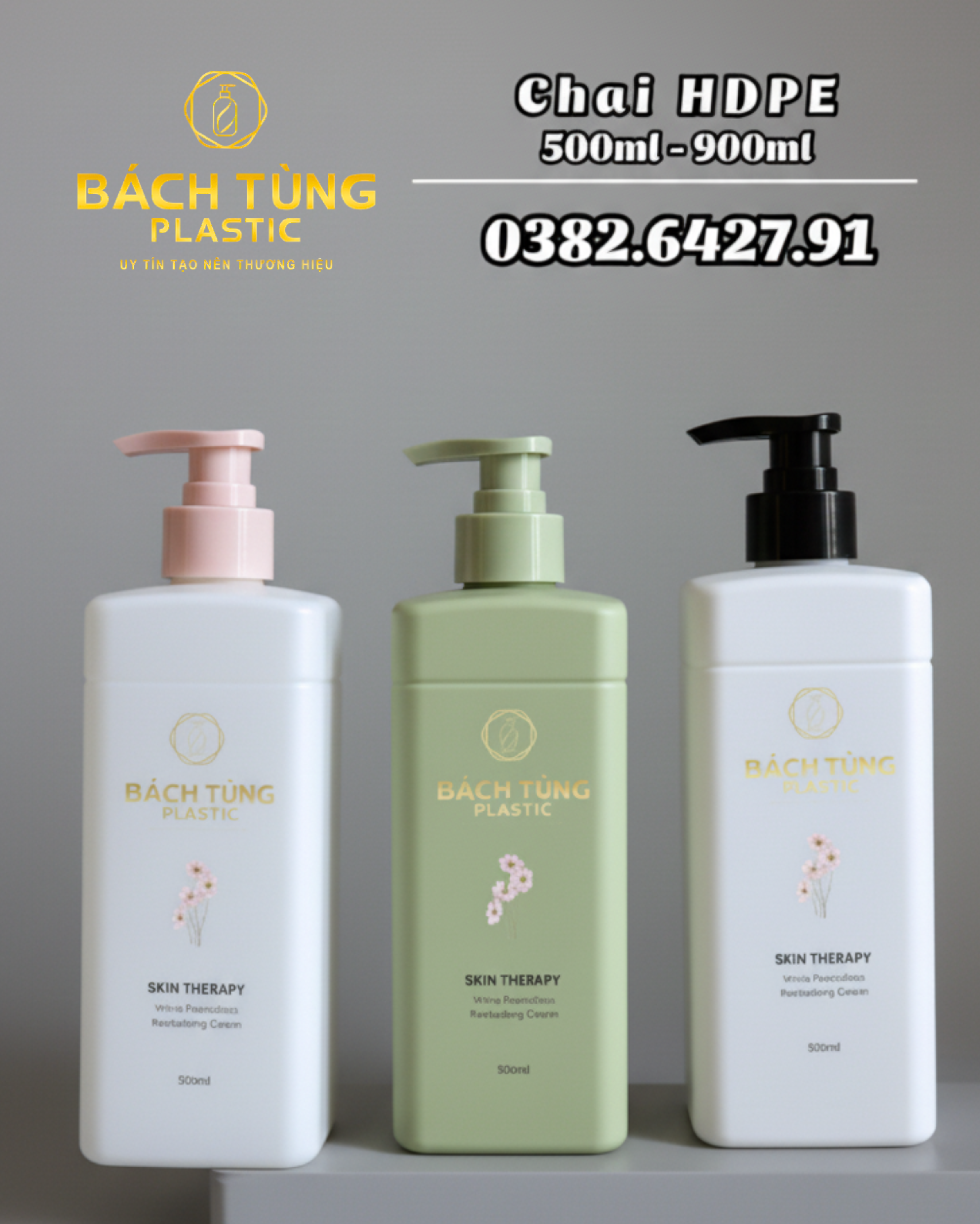 CHAI HDPE DÁNG VUÔNG – 500ML – XANH | TRẮNG | TRONG